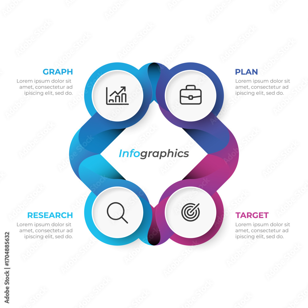 Poster modern 4 step infographic design with gradient elements and icons. vector illustration.