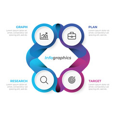 Modern 4 step infographic design with gradient elements and icons. Vector illustration.