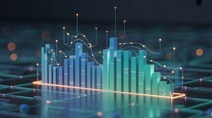 3D Data Visualization Bar Chart with Network Connections