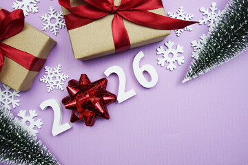 Happy New Year 2026 alphabet letters on purple background