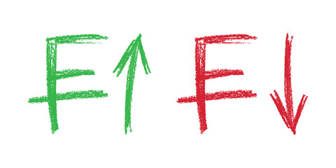 Hand drawn swiss franc currency symbol Growth and fall profit with arrow up and down Brush stroke doodle Element for design