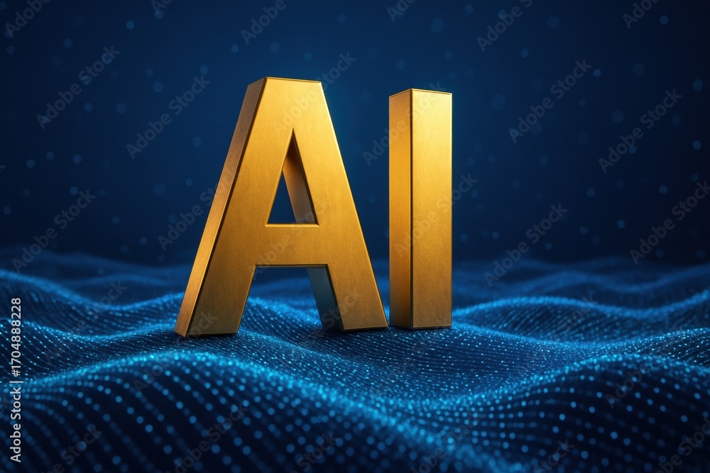 Aufkleber ai automatic task system. golden ai letters on a digital wave background creating a futuristic vibe.