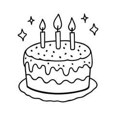 happy birthday cartoon cake with candles and sprig 