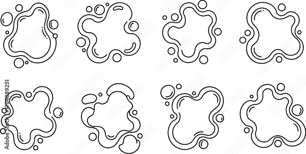 Poster Abstract fluid shapes with small bubbles, line art design elements for creative projects