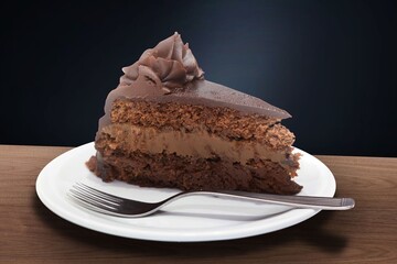Rich Chocolate Cake Slice on Plate