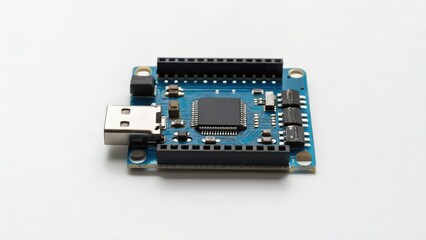 A compact electronic circuit board featuring USB connectivity, designed for various projects and applications.