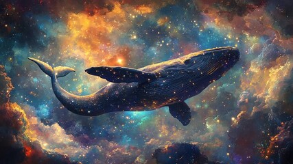 Majestic whale swimming through a cosmic galaxy - Powered by Adobe