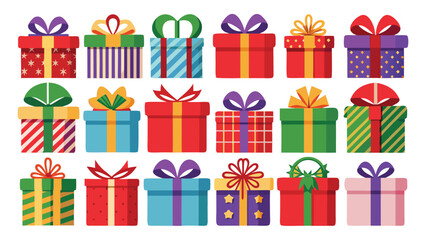 Christmas gift box set, New Year presents, gift boxes, vector illustration on transparent background