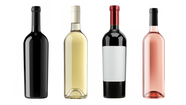 Variety of wine bottles, each unique, created with AI, PNG