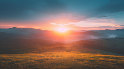 Obraz premium Majestic Symmetrical Sunrise Landscape / 장엄한 대칭 일출 풍경