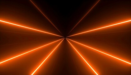 Symmetrical neon lines converge at a central point, creating a glowing orange abstract design against a black background