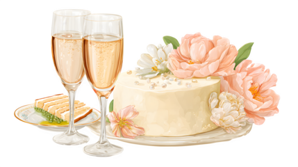 two glasses of champagne with flowers
