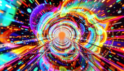 High-speed colorful data tunnel to future representing fast data transmission and futuristic travel.