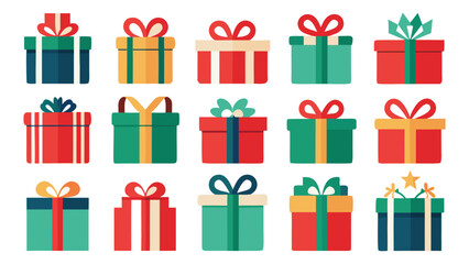 Christmas gift box set, New Year presents, gift boxes, vector illustration on transparent background