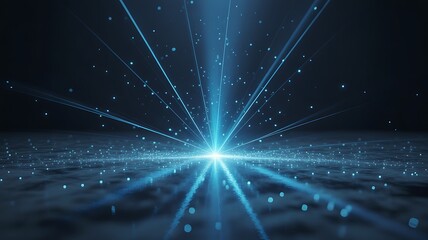 Fototapeta premium Blue Light Rays Bursting From Center With Particles