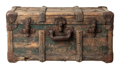 Old wooden treasure chest vintage style still life natural light isolated on transparent background