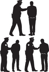 Police officers arresting suspects silhouette