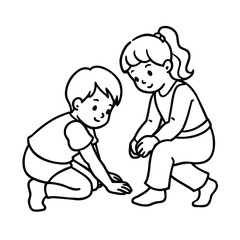 two children playing on floor creative activity