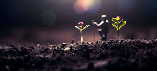 Tiny figures from life flower ,generative AI