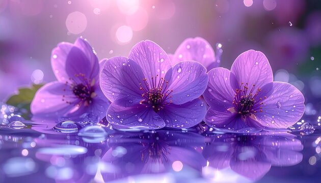 Delicate purple flowers on water - Powered by Adobe