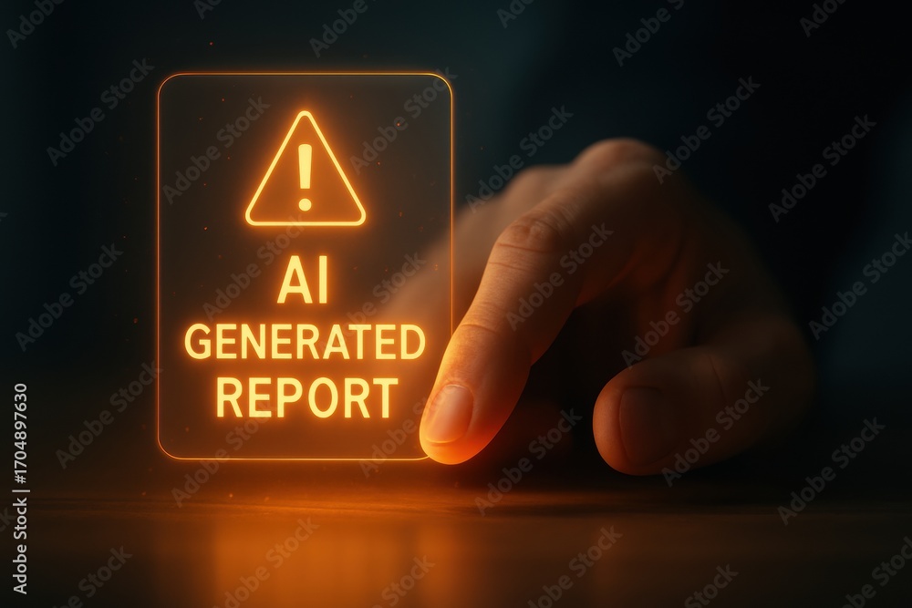 Aufkleber ai automatic task system. a hand holds a glowing sign stating 