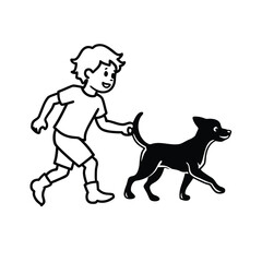vector silhouette of child running with dog fun