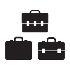 Black Business Briefcase Icons Set – Minimalist Silhouette Vector Collection