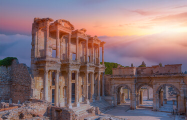 Celsus Library in Ephesus at sunset - Selçuk, Turkey © muratart
