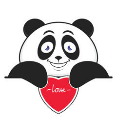 panda smile holding heart cartoon cute
