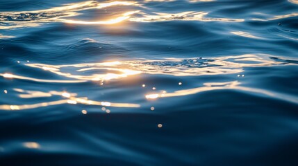 detailed frame of serene water sheet, gentle waves undulating and scattered micro-splashes catching light reflections