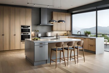Modern kitchen interior showcasing sleek design, premium materials and an inspiring vista