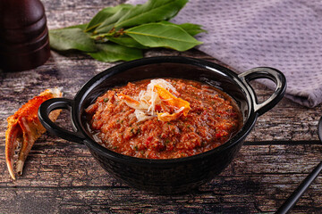 Tomato gazpacho soup with crab