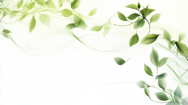 wave-shaped foliage motif of tea leaves and eucalyptus sprigs cascading along the top edge of a clean banner