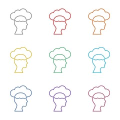 Head icon with cloud isolated on white background. Set icons colorful