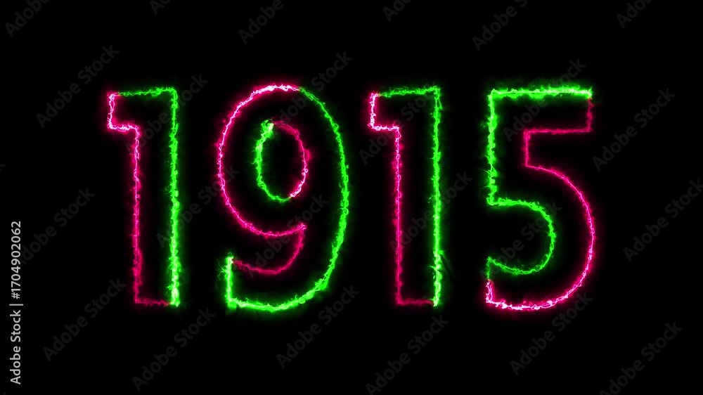 Poster 1915 neon line text animation. 1915 year text effect with neon glow. colorful 1915 typography effect