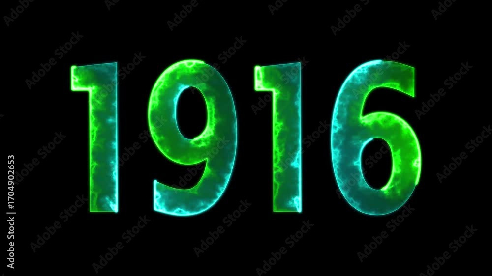 Poster 1916 neon line text animation. 1916 year text effect with neon glow. colorful 1916 typography effect