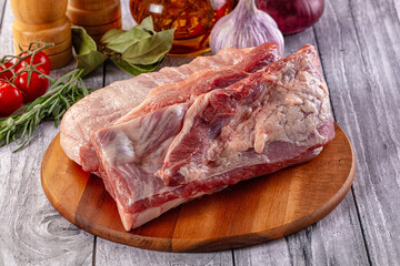 Raw spare pork ribs meat