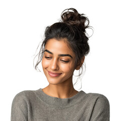 Smiling woman portrait lifestyle natural light isolated on transparent background