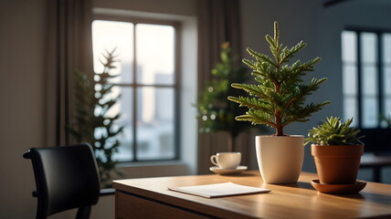 Fototapeta premium Christmas work desk ideas, festive home office setup,