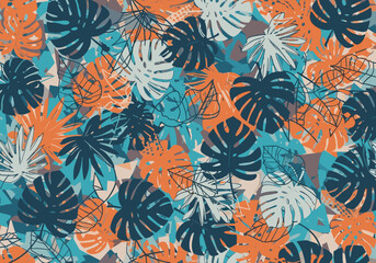 Fototapeta premium Tropical Monstera Leaf Pattern Seamless Background.