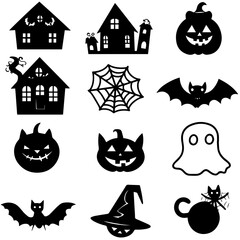 halloween vector clipart icons pumpkin lantern witch cauldron bat ghost cat spider candy corn haunted house.