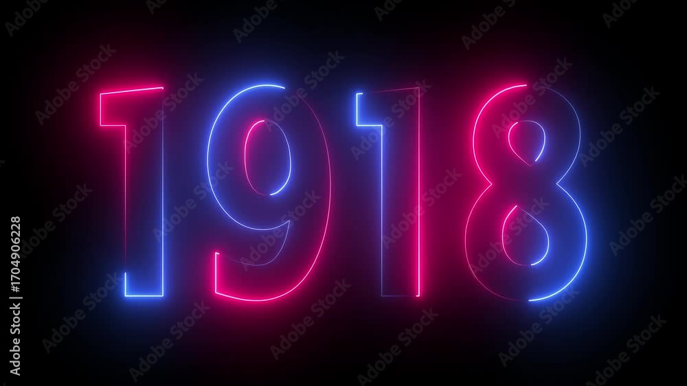 Aufkleber 1918 neon line text animation. 1918 year text effect with neon glow. colorful 1918 typography effect