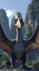 Friendly Pterodactyl in a Lush Landscape