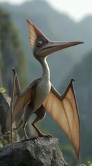 3d Pterodactyl Perched on a Rocky Outcrop
