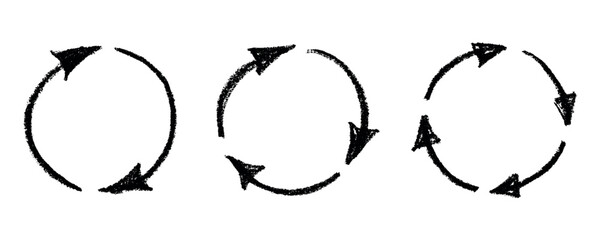 Set of hand drawn recycle arrow icon Recycling resources symbol Reuse of materials, zero waste, green environment, saving the planet