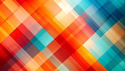 Diagonal mosaic of translucent rectangles warm red orange to blue abstract background