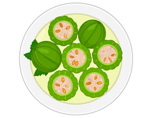 Stuffed bitter melon soup (Canh khổ qua nhồi thịt) illustration. Asian food Isolated on transparent or white background