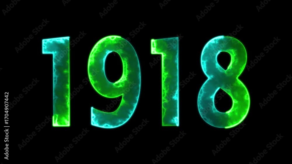 Poster 1918 neon line text animation. 1918 year text effect with neon glow. colorful 1918 typography effect