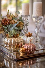 Elegant Fall Decor with Pumpkins and Candles