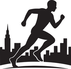Silhouette of Runner in Urban Cityscape  Minimal Vector Illustration of Fitness and Active Lifestyle
